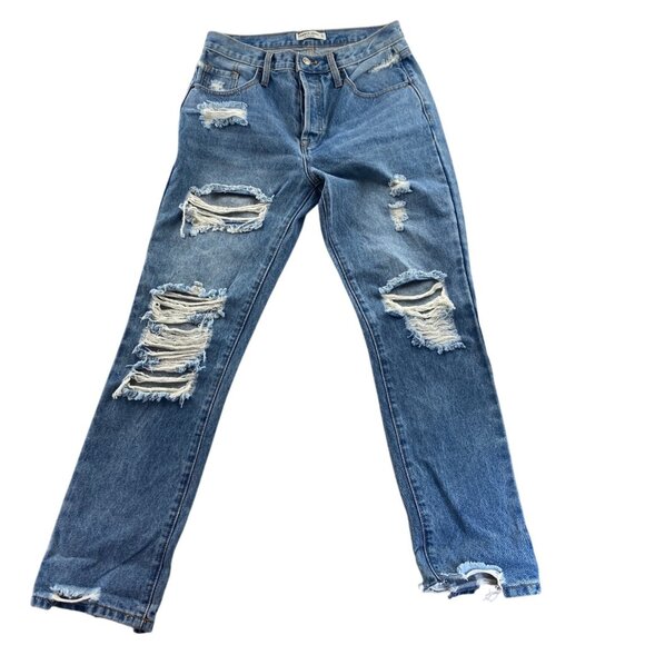 Hammer Jeans Denim - Hammer Womens Straight Jeans Size 5 Blue Light Denim Distressed Ripped
